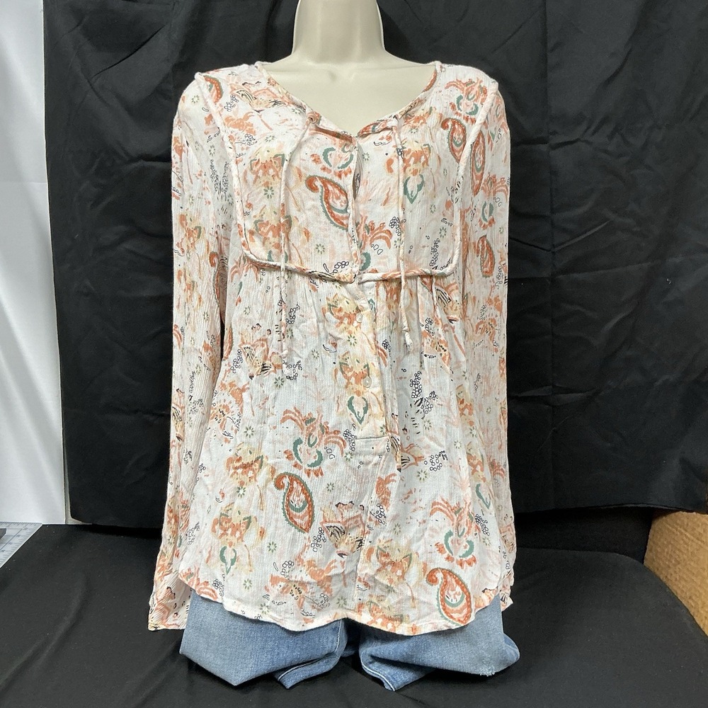 Elan Peasant Floral Bell Sleeve Blouse Top Size Medium